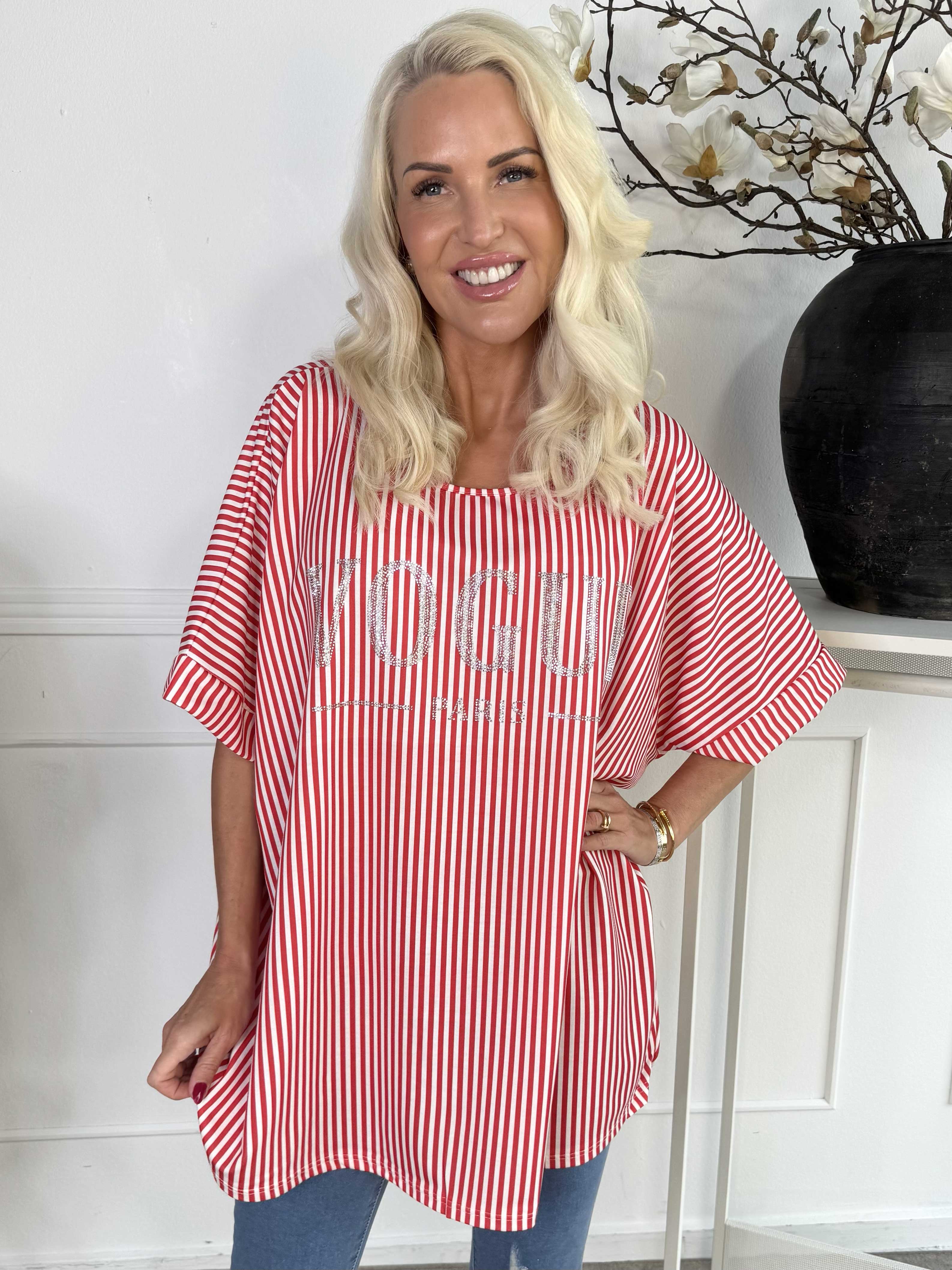 Mintu Stripe - Mjuk t-shirt med vogue stående med glittrande similisten